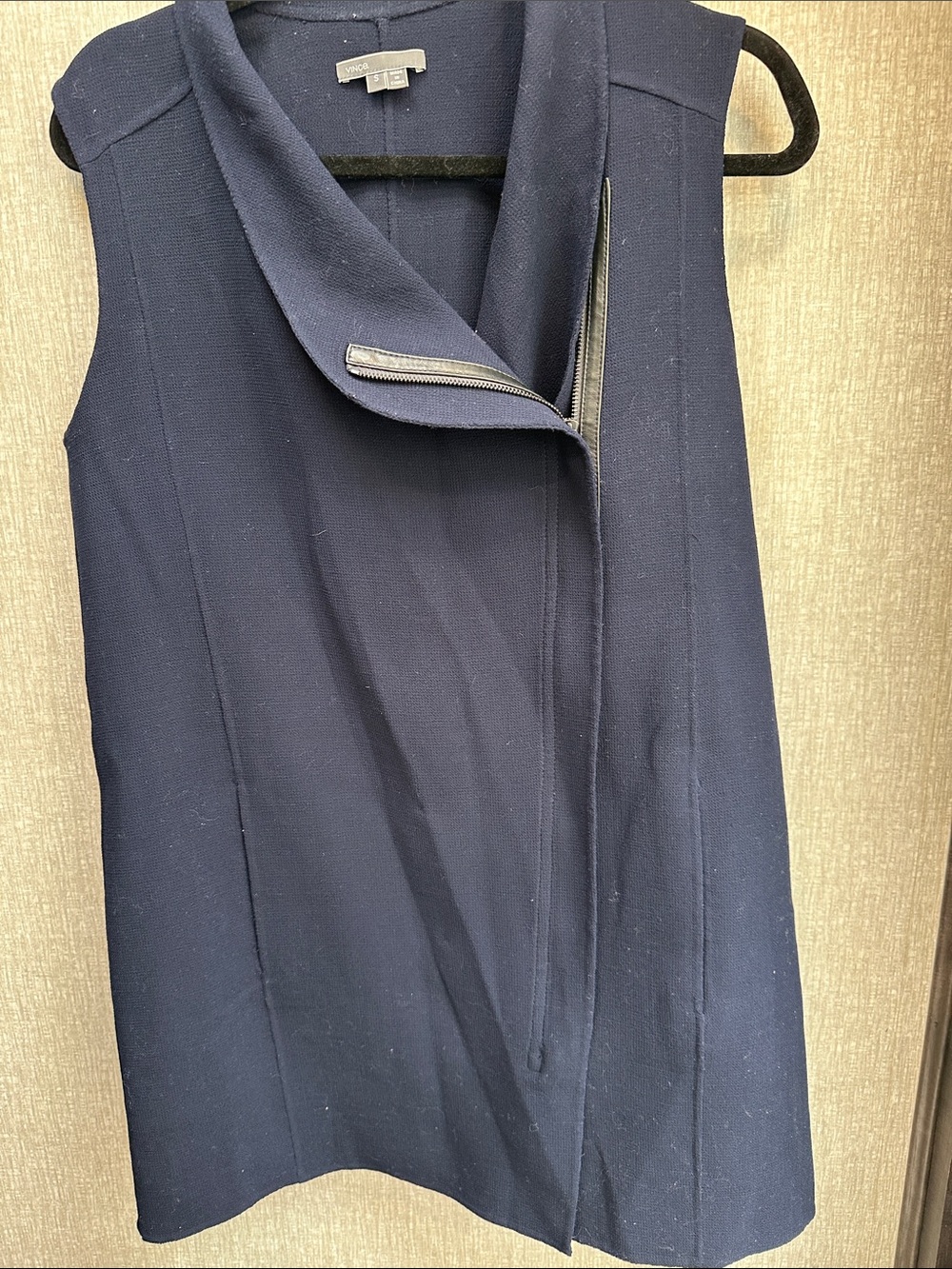 Vince Navy Sleeveless A-Line Midi Dress with Asymmetrical Zip 100% wool